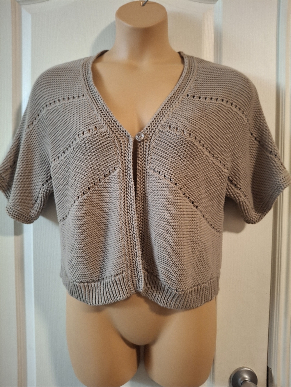 croft & barrow Xl Taupe Short-Sleeve V-Neck Knit Cardigan
